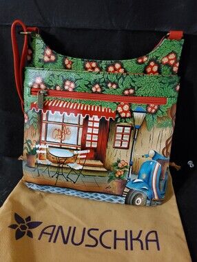 Anuschka, Le Cafe, Hand-painted Leather Crossbody Bag